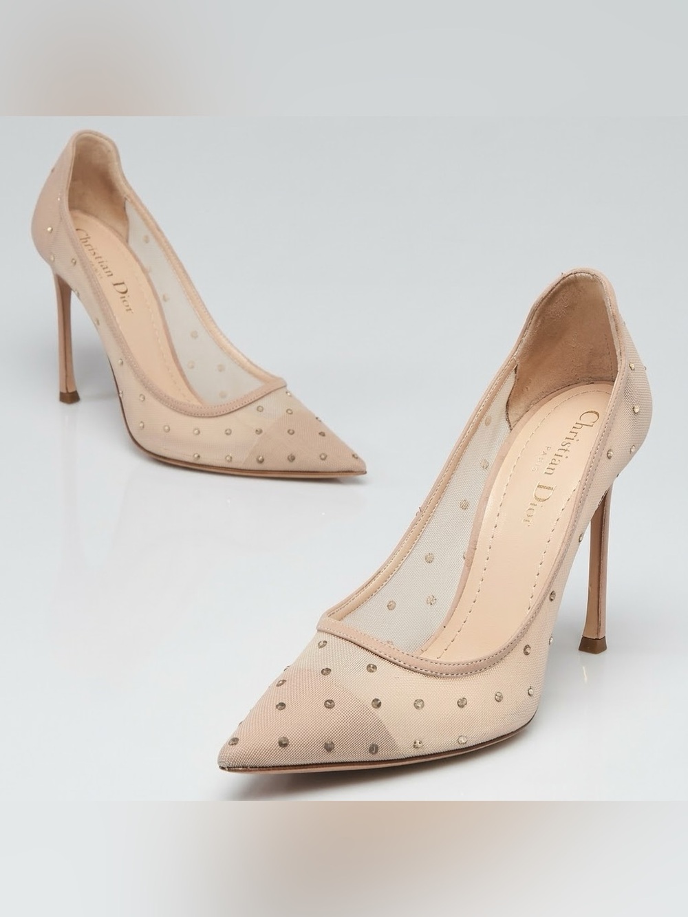 Christian Dior D-Moi Polka Dot Mesh Pumps In Beige Tulle Heels Pumps
